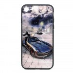 Wholesale iPhone 8 Plus / 7 Plus Design Tempered Glass Hybrid Case (Silver Race Car)